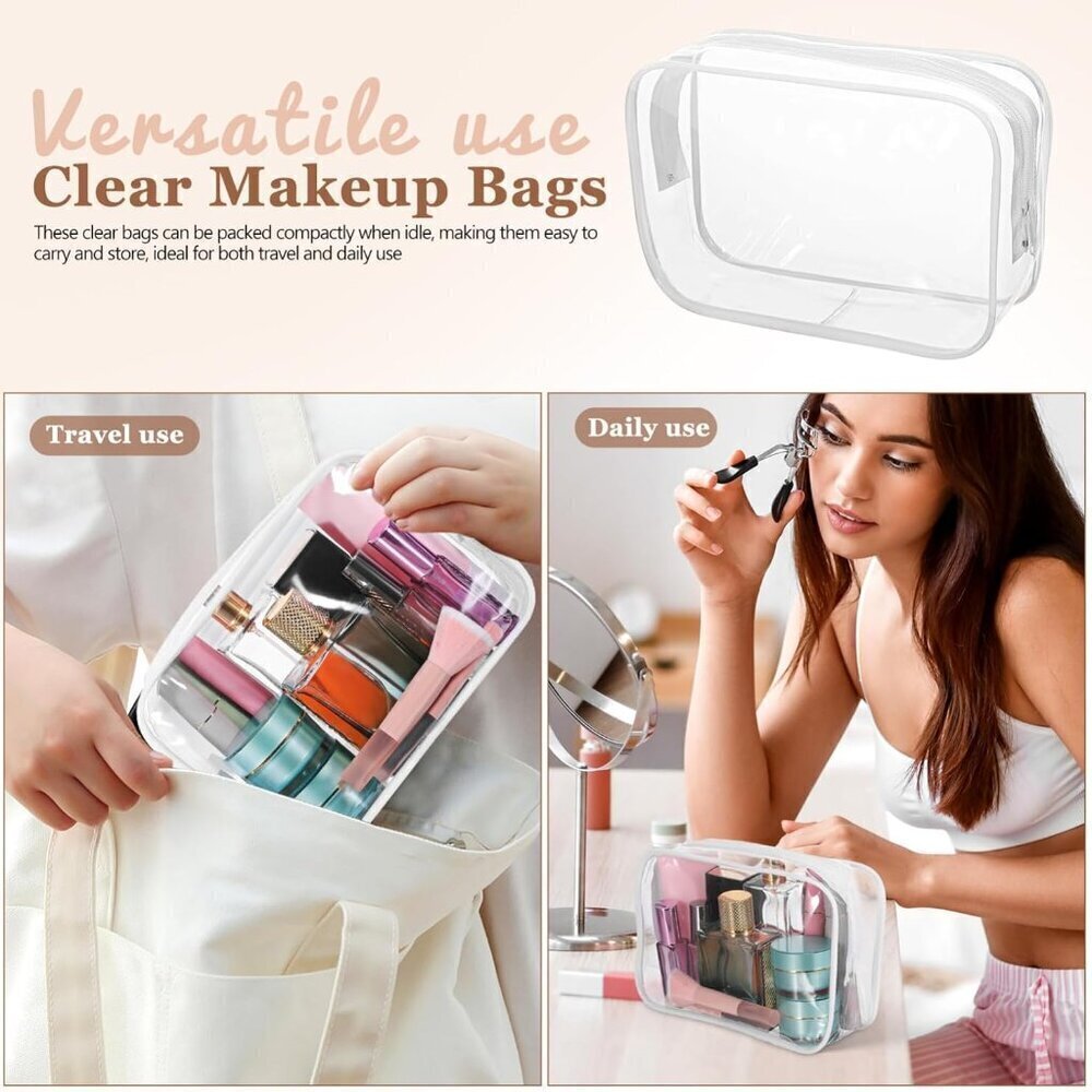 10 Pcs Clear Makeup Bags, Pvc Transparent Zipper Pouches for Cosmetics & Toiletr - Picture 8 of 9